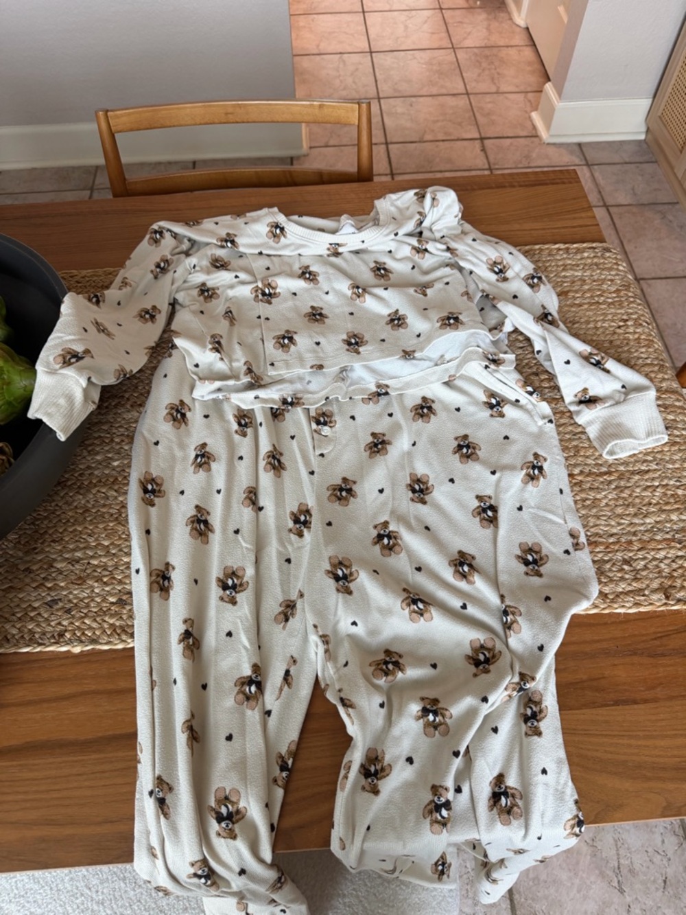 American Eagle Outfitters Cream Pajama Set with Brown Teddy Print
